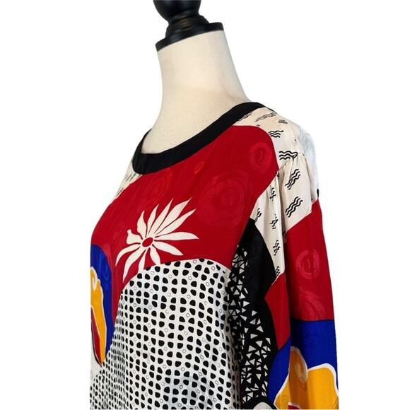Vintage 80s Silk Abstract Modernist Blouse John Yang Size 14 Tunic Length - Picture 3 of 9